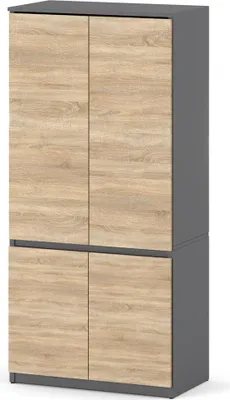 Zdjęcie produktu dla Szafa Do Przedpokoju Loft 80Cm Garderoba Półki Drążek Szary Dąb Sonoma