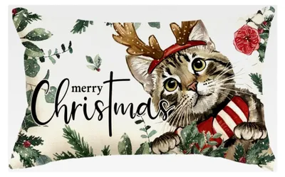 Produktbild von Holly Blumen Katze Eukalyptus Merry Christmas Weihnachten Kissenbezug, 30x50 cm Winter Xmas Zierkissenbezug