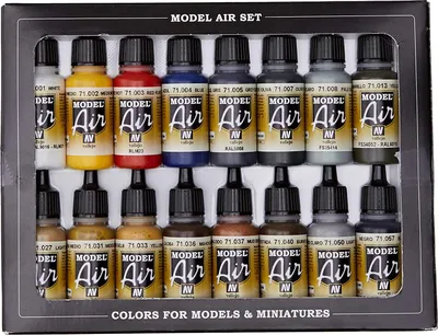 Produktbild von Vallejo Model Air - Basis Set 100501 - 16 x 17ml Dosierflaschen - Modellbau Airbrush Farben