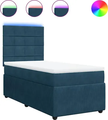 Image de vidaXL Lit boxspring avec matelas bleu 90x190 cm velours