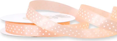 Produktbild von Satinband mit Punkten 12mm x 25m Rolle Apricot / Weiß