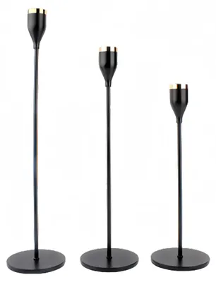 3er-Set Kerzenhalter, schwarz, Metall, 33/28/23 cm, Stabkerzenhalter
