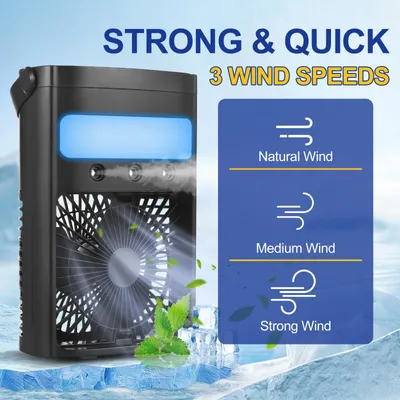 Zdjęcie produktu dla Przenośny klimatyzator chłodzący 700 ml chłodnica wyparna z 7 kolorami światła LED 2H/4H timer 3 prędkości wiatru i nawilżacz tryby natrysku do sypialni - biura - biurka