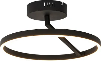 A black circular ceiling light with an LED light strip.
