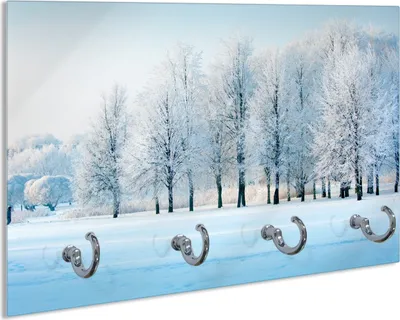 Produktbild von Wallario Handtuchhalter aus Glas, Motiv: Verschneite Bäume in einer Winterlandschaft, 30 x 20 cm mit 4 Haken