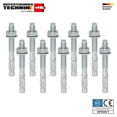 Isolbau Schwerlastanker verzinkter Stahl M10 x 90 mm 10 Stück Bolzenanker ETA