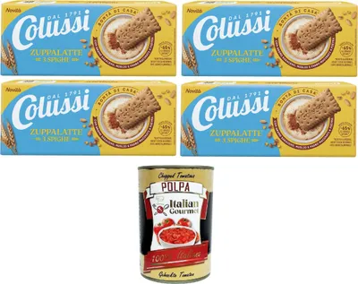 Produktbild von Colussi Zuppalatte 3 Spighe Mit Buchweizen, Hirse und Dinkelstein gemahlen 4x250gr + Italian Gourmet polpa 400g