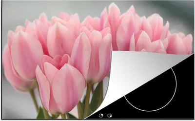 Produktbild von KitchenYeah© Herdabdeckplatte Nahaufnahme der rosa Blätter der Tulpen , 83x51cm, Küche Deko, Glaskeramikkochfeld Herdabdeckung, Abdeckplatte fùr Kochfeld
