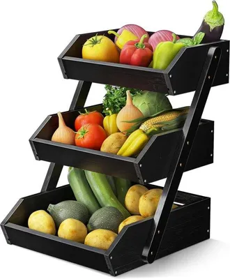Image de Panier à fruits à trois étages, noir