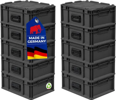 Produktbild von SuperSparSet 10x Eurobox NextGen Portable Germany | HxBxT 18,5x30x40cm |16 Liter | Schwarz | Eurobehälter, Transportbox, Transportbehälter, Stapelbehälter