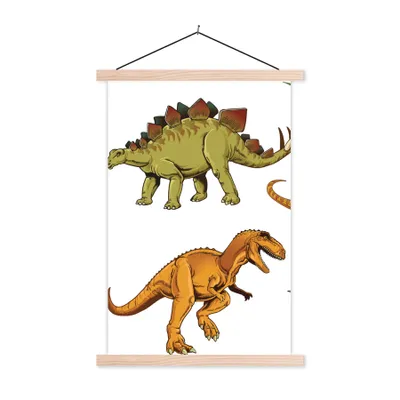 Produktbild von MuchoWow® Textilposter Dinosaurier - Zeichnung - Jungen - Kinder 120x180 cm mit holzfarbenen Rahmen - Textil-Plakat