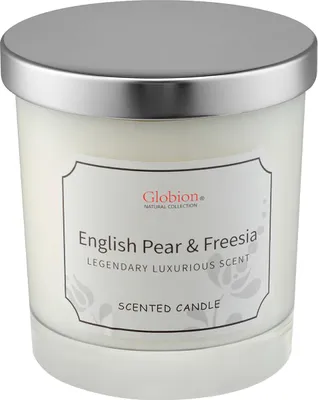 Zdjęcie produktu dla Świeca zapachowa "English pear & freesia" w słoiku z pokrywką, 200 g, 45 godzin palenia - idealna do domu, jako prezent dla kobiet i mężczyzn, na Boże Narodzenie, na urodziny, dla mamy i przyjaciół.