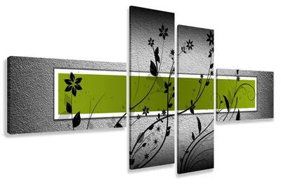 Produktbild von Visario Leinwandbild Abstrakt Grün Grau 160x70 cm – 4-teilig, Bild Wandbild Kunstdruck, aufhängfertig, Echtholzrahmen, Zackenaufhänger, Art. 6534