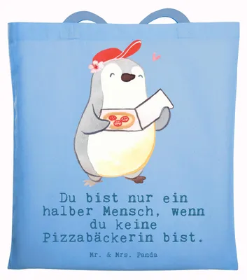 Produktbild von Mr. & Mrs. Panda Einkaufstasche Pizzabäckerin Herz - Sky Blue - Geschenk, Pizzabringdienst, Shopping Tasche, Spruch, Uni, Laptoptasche, Witzig, totebag, Lustig