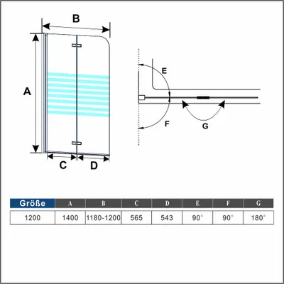 Produktbild von 120x140cm Links Montage Badewannenaufsatz 2-tlg 6mm Nano-ESG Duschabtrennung