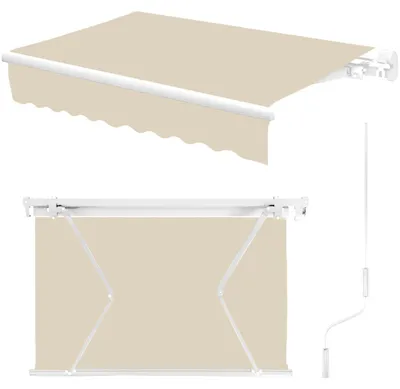 Produktbild von Markise, 400x250 cm, Grau, Ausfahrbare Markise mit Gelenkarm, Sonnenschutz für Terrasse und Balkon, mit Handkurbel