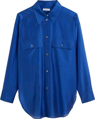 Produktbild von Marc OŽPolo Casual (318) Blouse, long oversized shape, kent, shiny blue 828 828 38