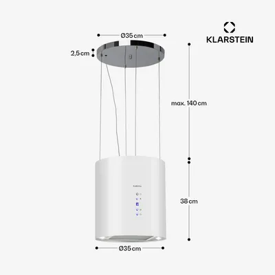 Obrázek produktu pro Klarstein digestoř, volně zavěšená ostrůvková digestoř, průtok vzduchu 522 m³/h, digestoř s odsáváním/recirkulací vzduchu pro montáž na strop, moderní ostrůvková digestoř, 3 stupně, filtr s aktivním uhlím, ostrůvková digestoř na strop