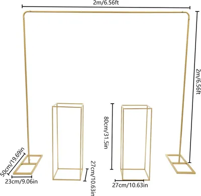 Produktbild von Hochzeit Hintergrund Ballonbogen Ständer Set - Metall Rahmen - Größe 2 x 2 m - 2 Stück 27 x 27 x 80 cm Blumen Säulenständer - Für Hochzeit Party Deko - Gold