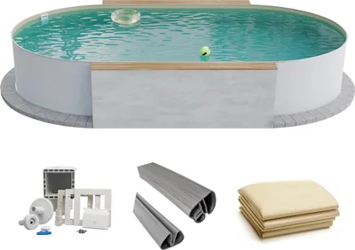 Produktbild von Fresh-Pool Profi Stahlwandpool Set oval, 525x320x120 cm, Stahl 0,6 mm weiß, Folie 0,8 mm sand, Einhängebiese