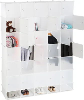 Produktbild von Relaxdays XXL Kleiderschrank Stecksystem, 25 Fächer, groß, 5 Kleiderstangen, Schlafzimmerschrank HxB 234x180 cm, weiß