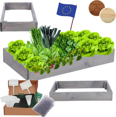 Produktbild von MODO24 Hochbeet Holz, Pflanzkasten, Massivholz, Kiefer, Kräuterbeet, Blumenkasten, Garten, Terrasse, 9x60x30 cm, Grau, ZP09