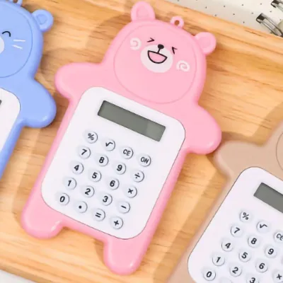 Obrázek produktu pro Přenosná kalkulačka ve stylu roztomilého medvídka, 8místná, mini kreslená, pro dívky, studenty, dárek, růžová