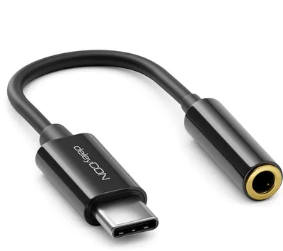 Produktbild von deleyCON 10cm Kopfhörer Adapter USB C auf 3,5mm Klinken Buchse AUX - Kompatibel mit Apple Samsung Google Huawei Xiaomi Smartphone Handy Tablet Laptop PC Surface uvw. Headset Klinkenstecker - Schwarz