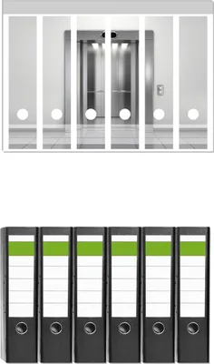Produktbild von Wallario 6 Stück breite Ordner inkl. Klebeetiketten mit Motive Fahrstuhl -  Set mit Rückenschildern / Ordnerrücken Stickern