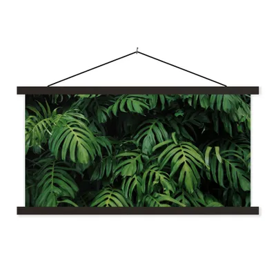 Produktbild von MuchoWow® Textilposter Blätter - Monstera - Abstrakt - Mädchen - Kinder - Jungen 60x30 cm mit schwarzem Rahmen - Textilien