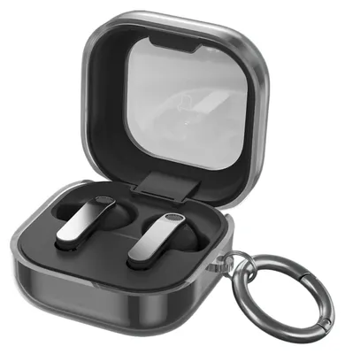 Produktbild von Elastische Hülle mit Karabiner für Galaxy Buds 4 / 4 Pro, Bizon Case Headphone Clear, Transparent-Schwarz