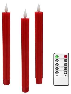 Produktbild von Yme 3er Set Echtwachs LED Stabkerzen Rot mit Fernbedienung und Timer