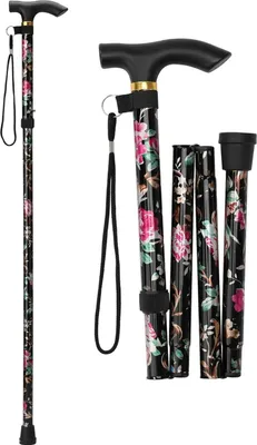 Produktbild von Faltbarer Gehstock für Senioren Damen und Herren - schwarz - höhenverstellbar - Gehstock Herren - elegant - T-Griff für Behinderte