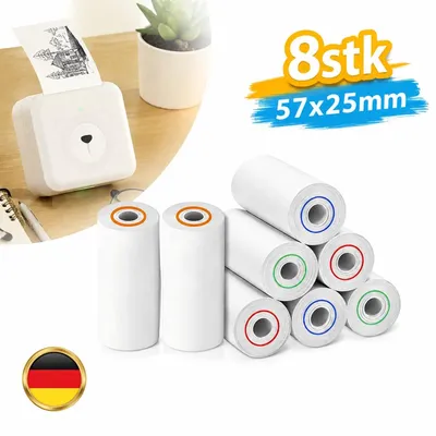 Produktbild von Weiß Selbstklebend Thermopapier 8 Rollen 57x25mm Glänzend BPA-frei für Kinder