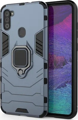 Produktbild von Mobigear Armor Ring  Samsung Galaxy A11 Hülle Hardcase Backcover Stoßfest mit Ringhalter - Blau