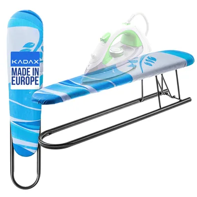 A product shot of a sleeve ironing board and an iron.