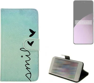 Produktbild von K-S-Trade Schutz Hülle Handy Hülle kompatibel mit Xiaomi Civi 4 Pro Hülle Handyhülle cover bookstyle Etui Handyhülle “smile“ türkis