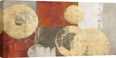 Zdjęcie produktu dla Obrazy na płótnie, abstrakcyjne nowoczesne - Jim Stone - Golden Orbits - 140 x 70 cm