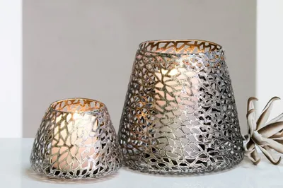 Image de Gilde Windlicht, Purley, Metall, silberfarben, VE 2, D. 20 cm Höhe: 20.00 cm Durchmesser: 20.00 cm 54957
