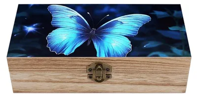 Immagine prodotto di Scatola di legno con decoro a farfalla blu