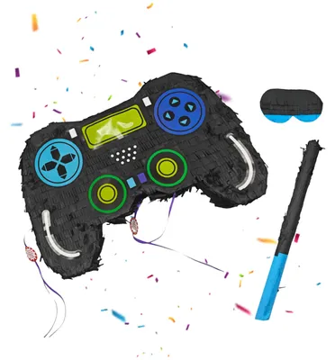 Gamer-Pinata mit Stock & Maske, bunt, 30x46x9 cm