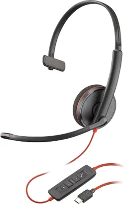 Produktbild von HP Poly Blackwire 3210 Monaural USB-C Headset +USB-C/A Adapter (Packungseinheit), Kabelgebunden, Büro/Callcenter, 20 - 20000 Hz, 64 g, Kopfhörer, Schwarz