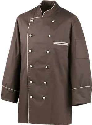 Produktbild von Kochjacke langarm, Fb. braun, Paspel sand, Gr. XL  : XL : 65% Polyester 35%Baumwolle 220 g/m² : sand