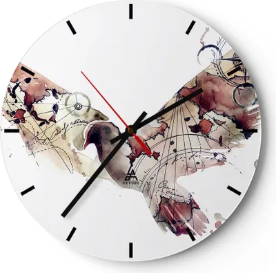Produktbild von Wanduhr - Rund - Glasuhr - Vogel Abstraktion - 30x30cm - Schleichendes Uhrwerk - Lautlos - zum Aufhängen bereit - Dekoration Modern - Wanddekoration aus Glas - C3AR30x30-4109