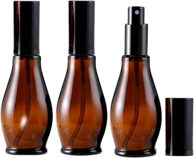 Obrázok produktu pre 3 ks Sprejová fľaša 100 ml, Jantárové sklo, Prázdna plniteľná jemná sprejová fľaša, Čierny rozprašovač, pre