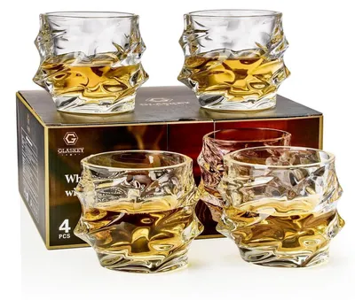 Immagine prodotto di Set di 4 bicchieri per whisky, capacità 350 ml, in cristallo senza piombo, design "Cyclone", adatti al lavaggio in lavastoviglie