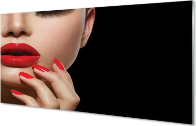 Produktbild von Glasbilder 100x50 Wandkunst Frau mit den roten Lippen und Nägel
