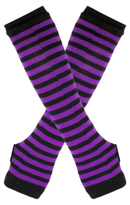 Produktbild von Lange, gestreifte Armstulpen für Damen, Winter, lange fingerlose Handschuhe, lässige Strickhandschuhe mit Daumenloch