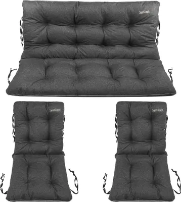 Produktbild von SuperKissen24. Sitzkissen Bankauflage für Gartenbank - Bankkissen Bankauflage 120x60x50 cm mit 2er 48x96 cm Stuhlkissen - Wetterfest - Schwarz Leinen