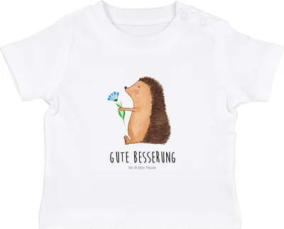 Produktbild von Mr. & Mrs. Panda  T-Shirt Igel Blumen 0. - 6. Monat - Weiß - Geschenk, Gute Besserung, Krankenhaus, Besuch, Öko Baby, Krankheit, Lustige Sprüche, Babyshirt, Kinder